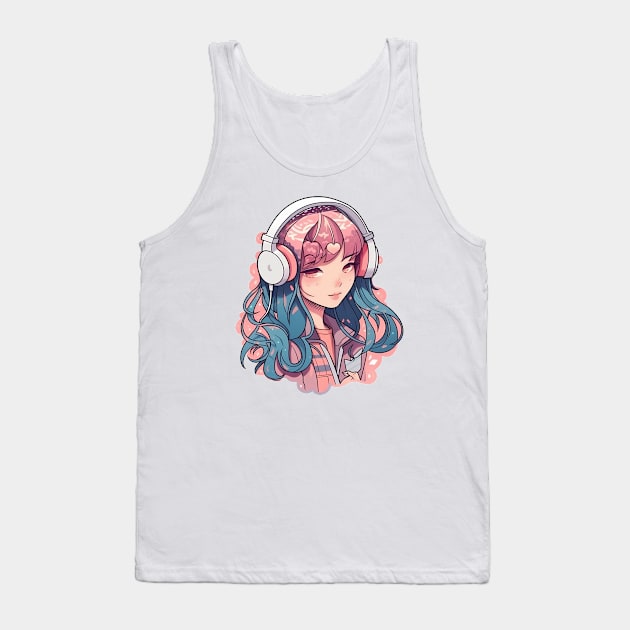 Cute headphone anime girl Tank Top by AestheticsArt81